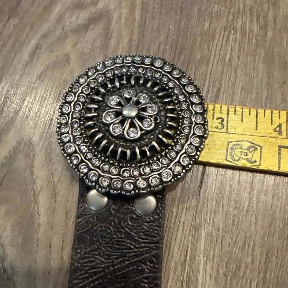 FOSSIL Genuine Leather Dark Brown Embellished Buckle Size S